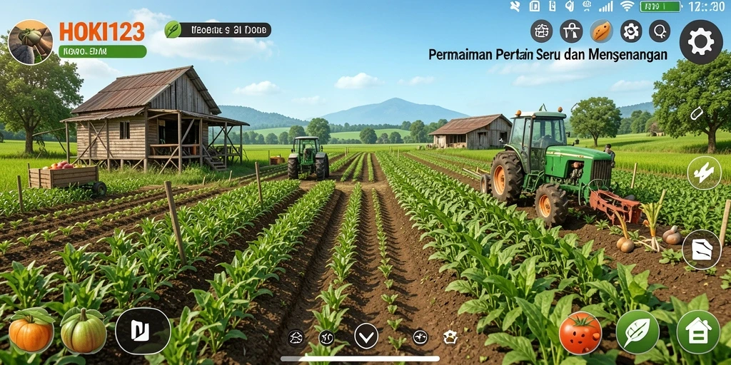 Tampilan gameplay HOKI123 dengan suasana pertanian yang asri.