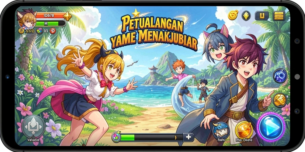 Tampilan gameplay menakjubkan dari ID678 dengan karakter anime yang beraksi.