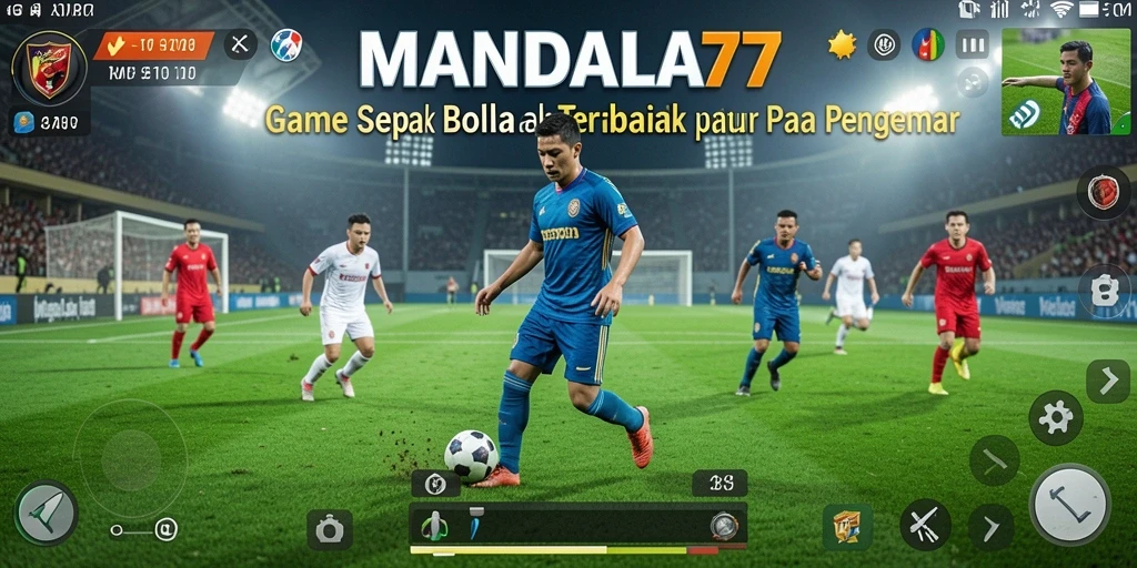 Tampilan gameplay MANDALA77 dengan aksi sepak bola yang mendebarkan.
