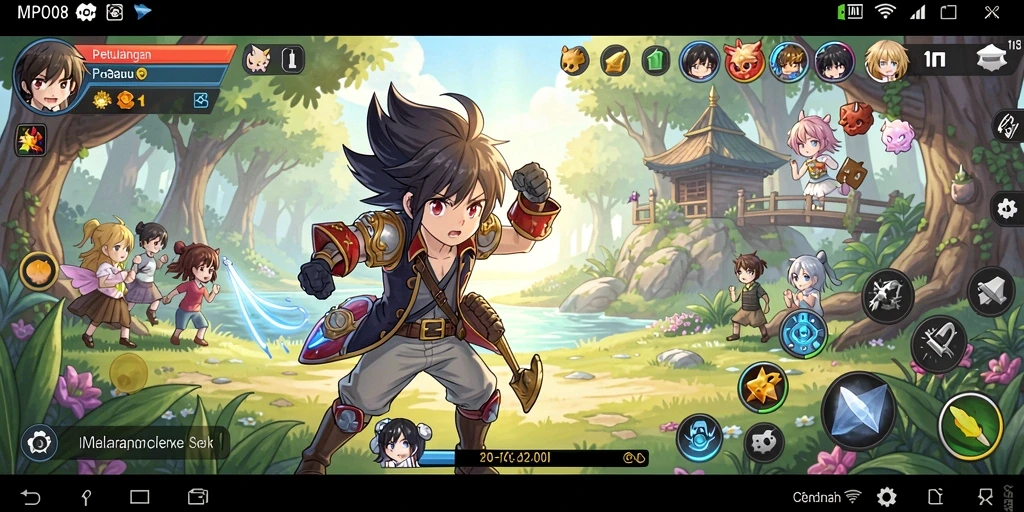 Screenshot gameplay MPO08 menampilkan karakter Anime dalam pertempuran seru.