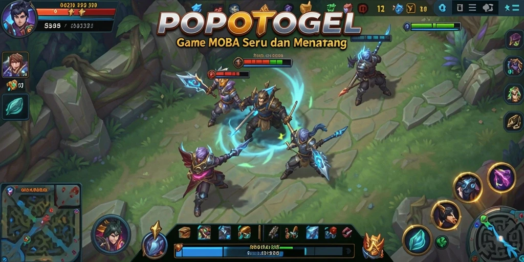 Tangkapan layar utama POPOTOGEL menampilkan aksi seru dalam permainan MOBA.