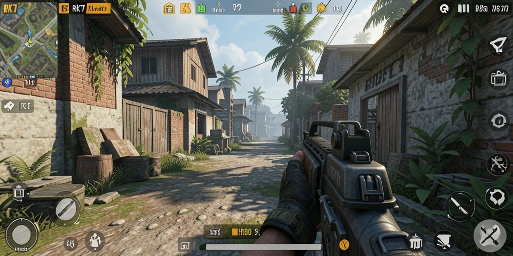 Gameplay aksi seru dalam RK77 dengan tembak-menembak intens.