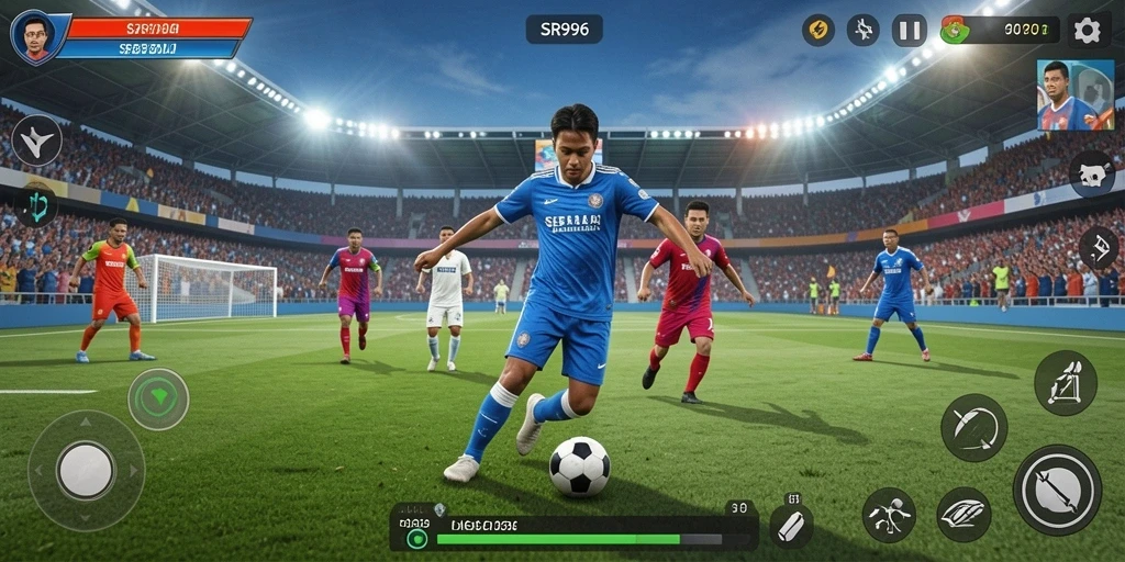 Tampilan gameplay menarik dalam SR996 yang membawa suasana pertandingan sepak bola.