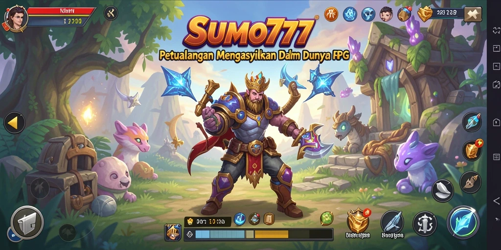 Tangkapan layar dari gameplay SUMO777 yang menampilkan pertarungan dinamis dan petualangan.