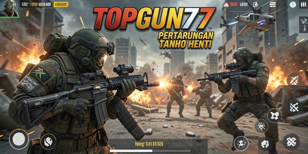 Tampilan gameplay seru dan penuh aksi di TOPGUN77.